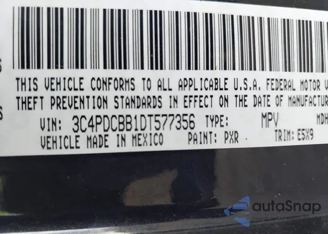 2013 Dodge Journey Sxt z USA, uszkodzony, nr VIN 3C4PDCBB1DT577356